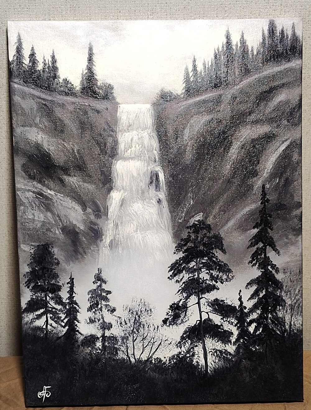 Happy Waterfall Oil on Canvas 30x40cm Signed 2023 Audrei Bagno